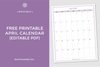 Free Printable April Calendar {Editable PDF} — Krafty Planner